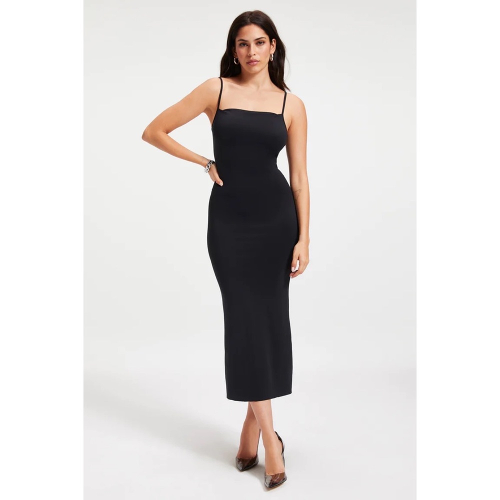 Good American Black Scuba Sleeveless Square Neck Midi Dress Size 2/M NWT